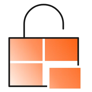 An open padlock drawn from four squares