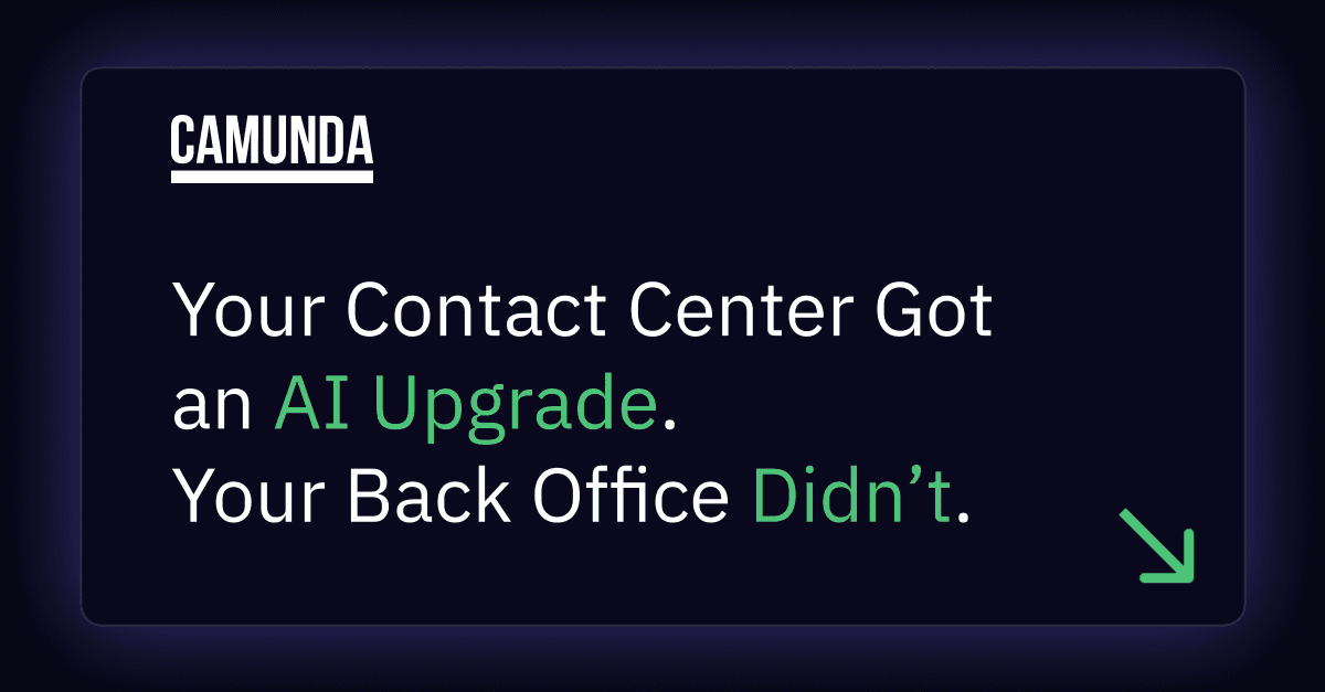 A black banner with a glowing border reads "Your Contact Center Got an AI Upgrade. Your Back Office Didn't."