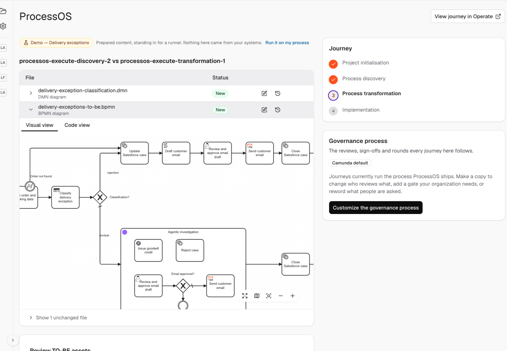 ProcessOS re-engineering: the proposed to-be BPMN diagram with an agentic investigation step