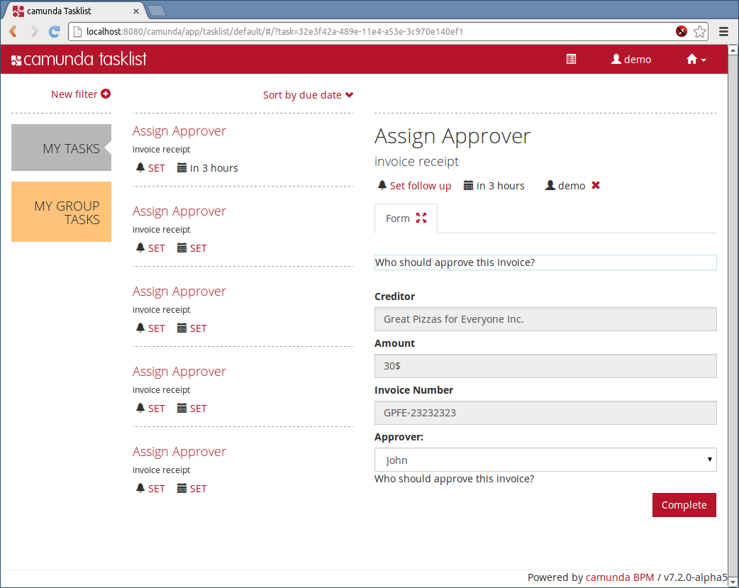 assign approver in tasklist with filters