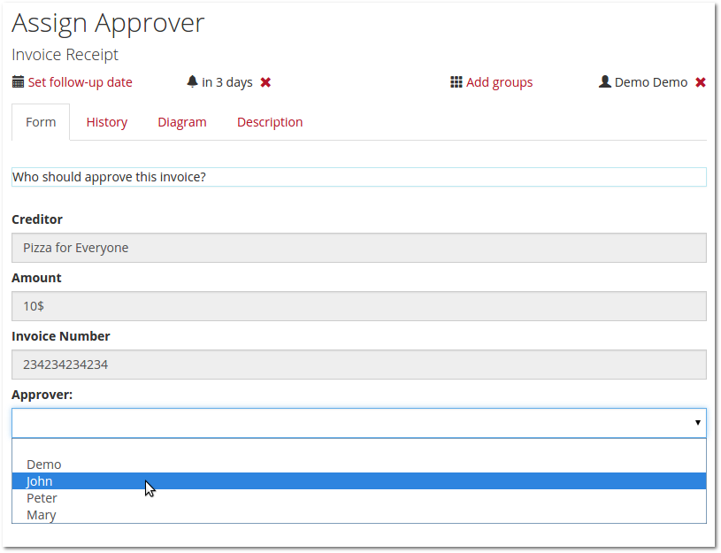 assign approvers form