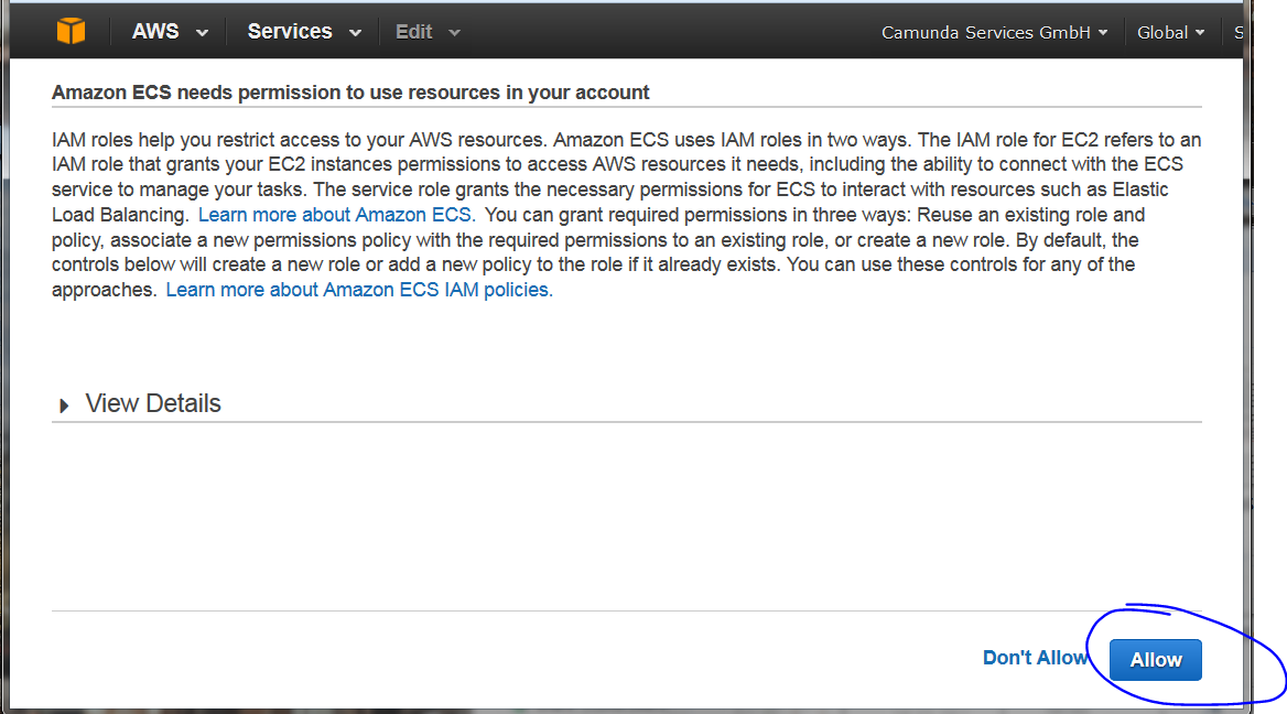 allow amazon ecs to use resources in your account