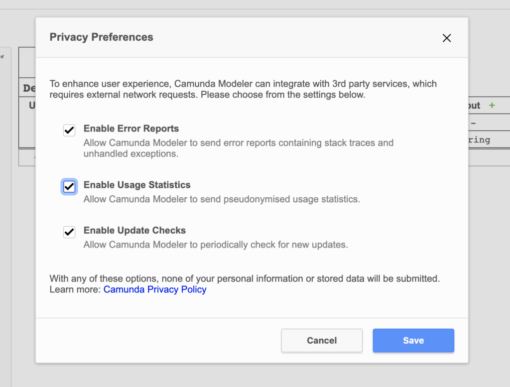 Enable Usage Statistics option in Privacy Preferences