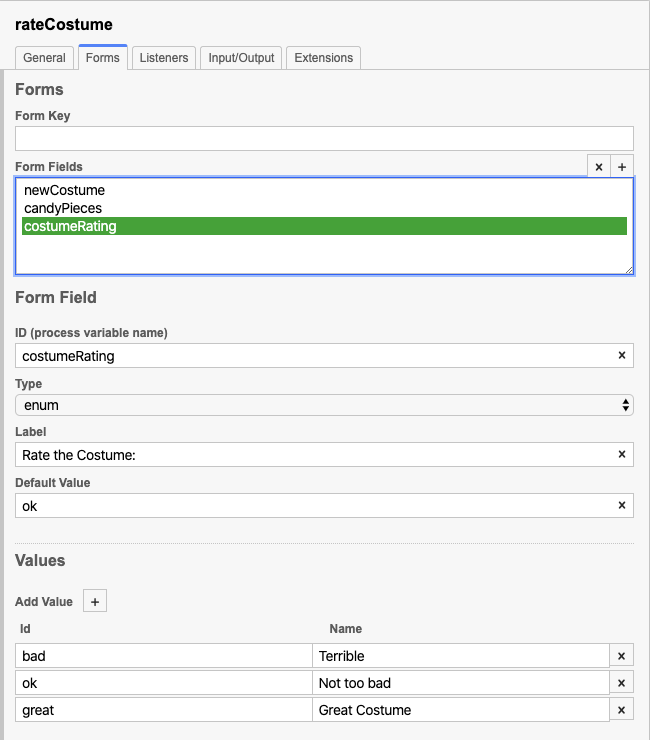 Adding form Field costumeRating in the form builder