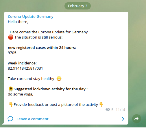 Telegram corona update