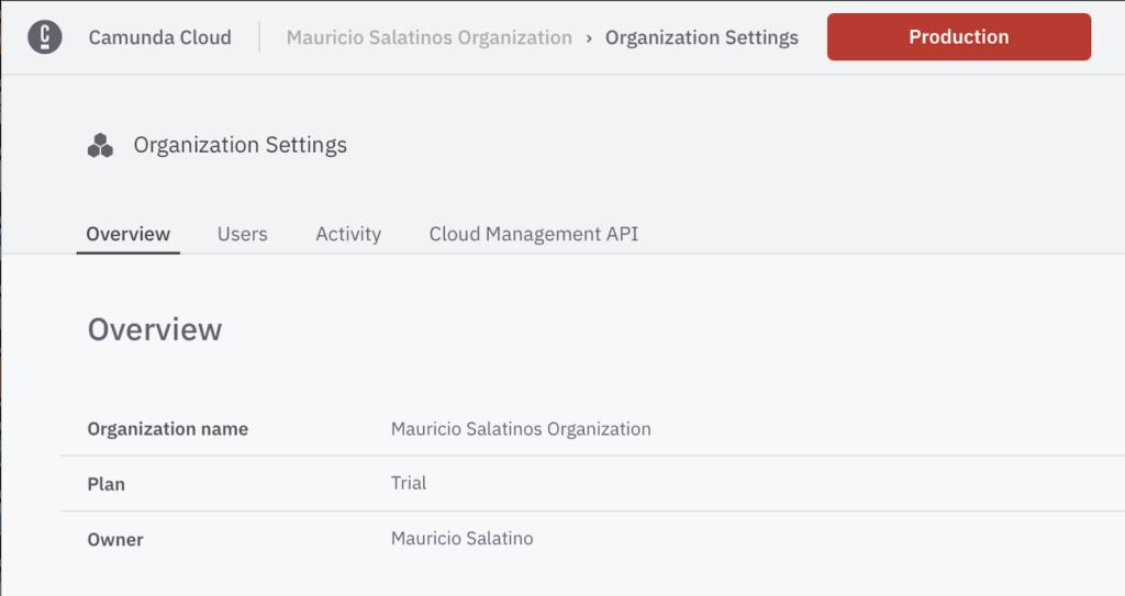 organization settings page