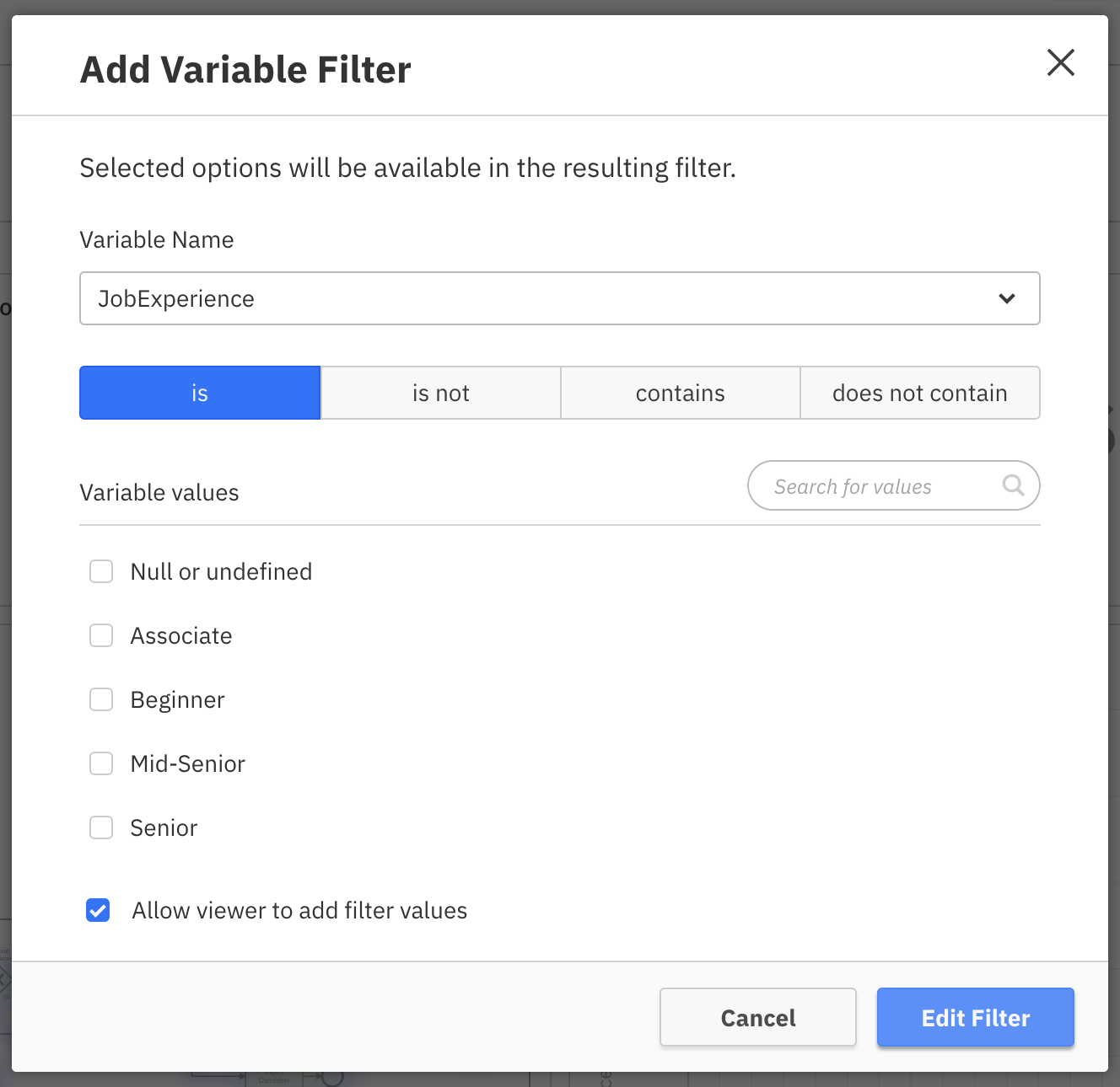 allow viewer to add filter values