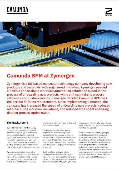 Camunda BPM at Zymergen case study