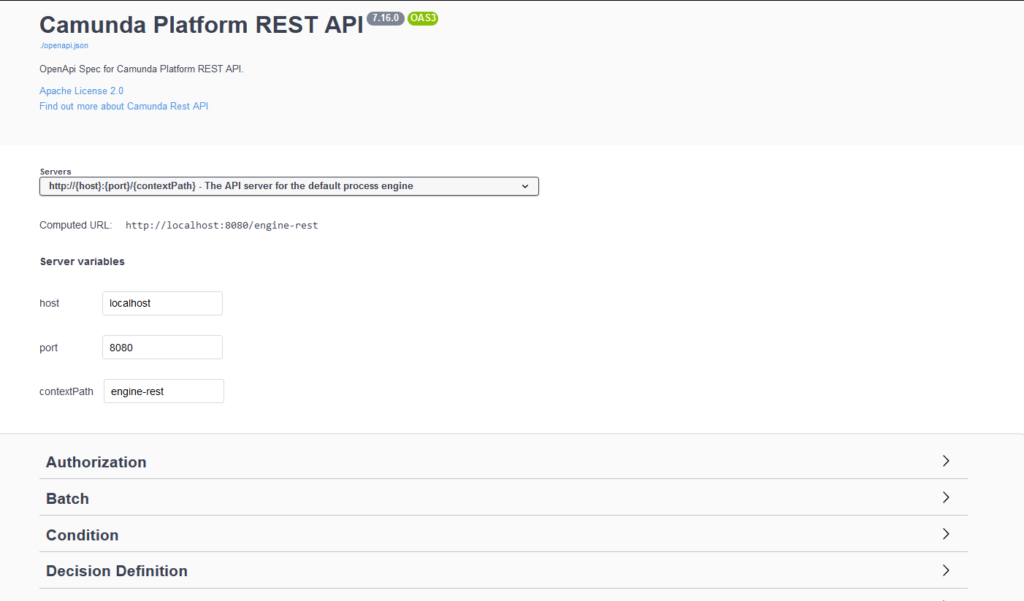 Camunda Platform REST API settings