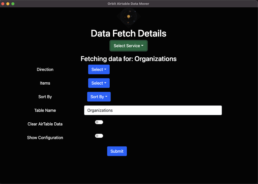 Screenshot of the application's interface showing the Data Fetch Details