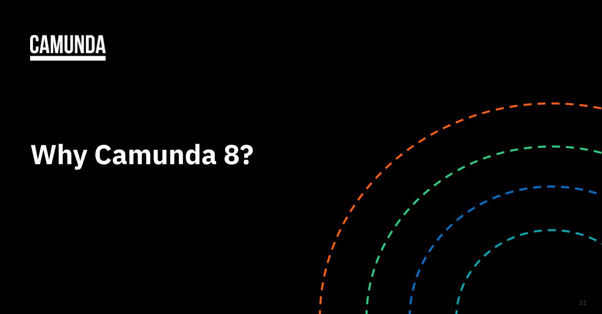 Title slide that reads "Why Camunda 8"