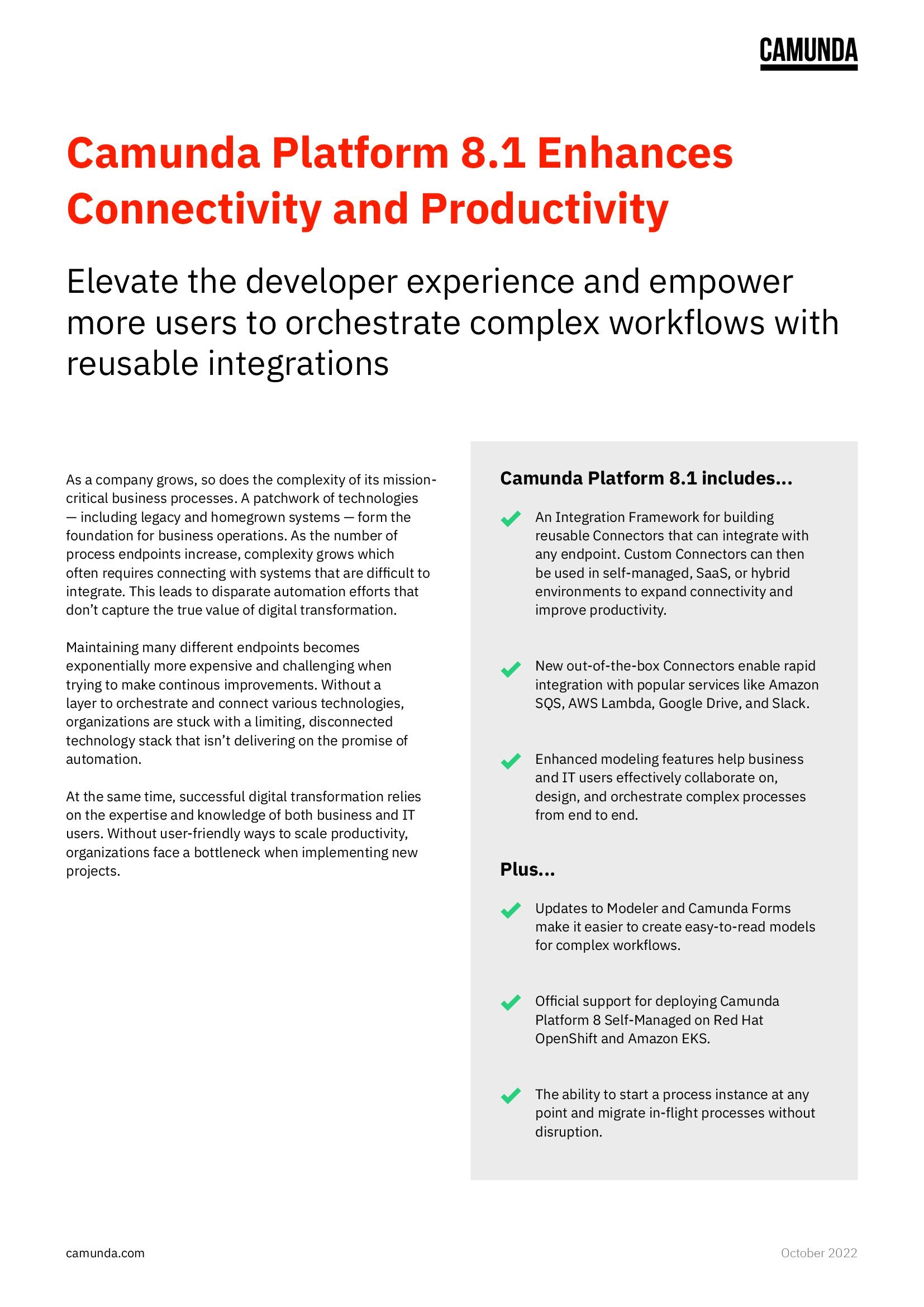 Camunda Platform 8.1 – Enhances Connectivity and Productivity