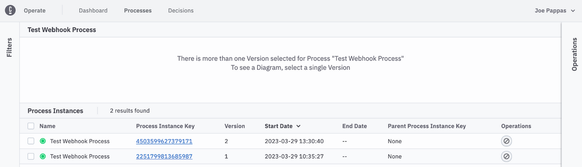Verifying that a new instance with a version number of 2 has started.