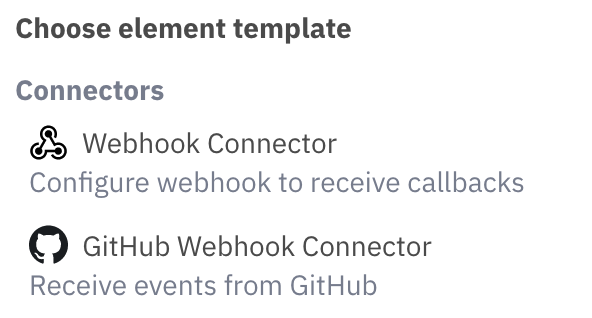 The available templates include an HTTP Webhook Connector and a GitHub Webhook Connector.