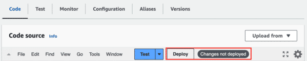 The Code Source Info tab showing a notice that says Changes not deployed