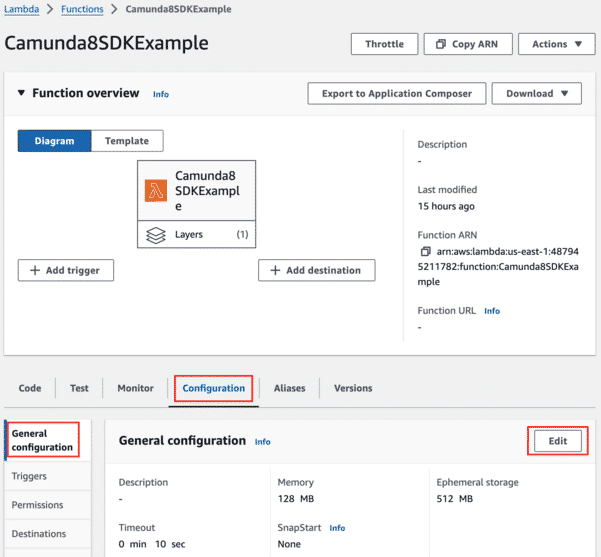 Camunda3SDKExample function with general configuration details