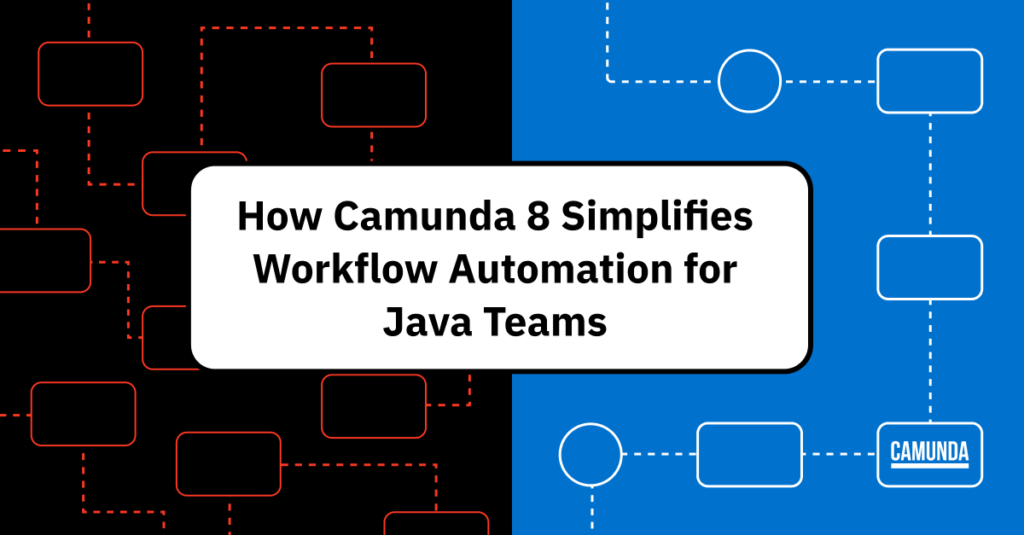 Black and blue banner reads "How Camunda 8 Simplifies Workflow Automation for Java Teams"