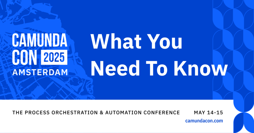 Blue banner with white text reads "CamundaCon 2025: What You Need to Know"