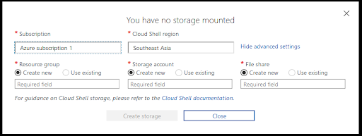 Azure Cloud Shell - File Share Creation, advanced Options