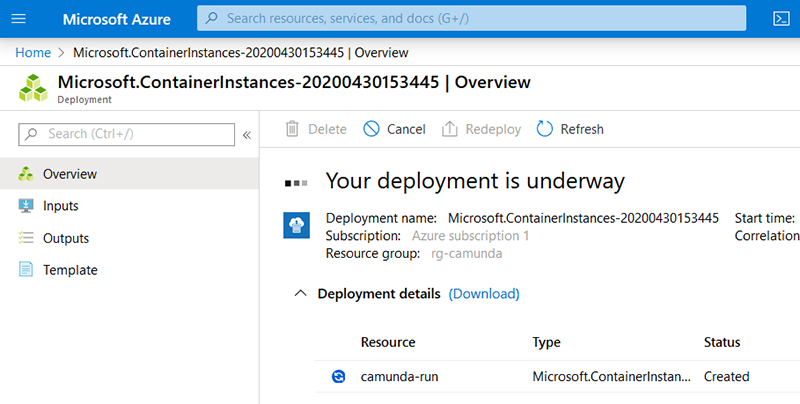 Container Instance Overview with Deployment underway