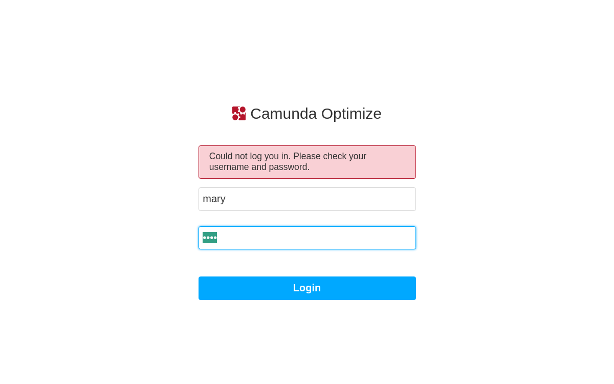 Camunda Optimize login with no access notification 