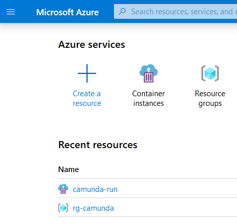 Azure Portal Landing Page with recently used Services and Resources