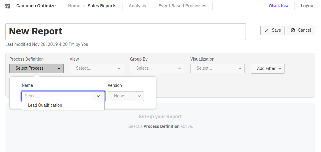 Shows the report build inside the collection with the defined data source.