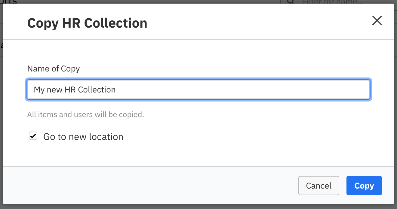Collections Copy Modal