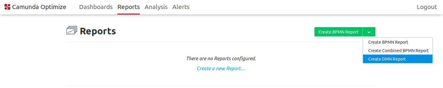 New drop-down menu on the "Create Report" button