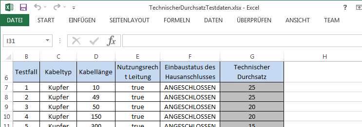 test cases defined in a plain Excel spreadsheet