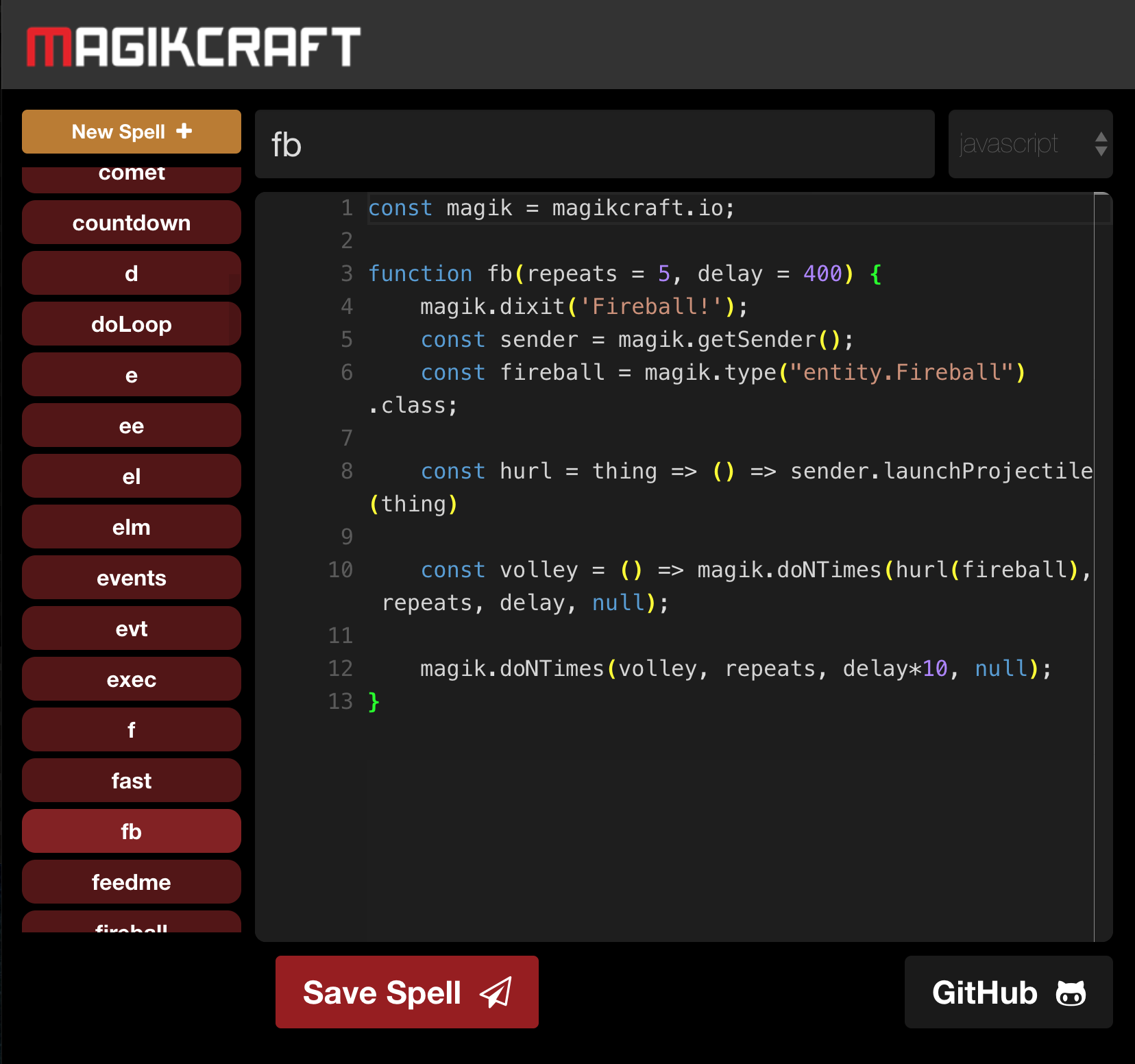 screenshot of code in Magikcraft